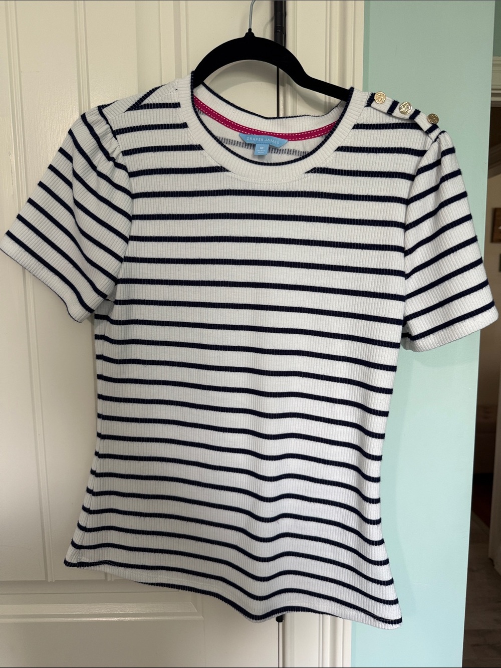 Draper James White and Navy Striped Short Sleeve Knit Tee